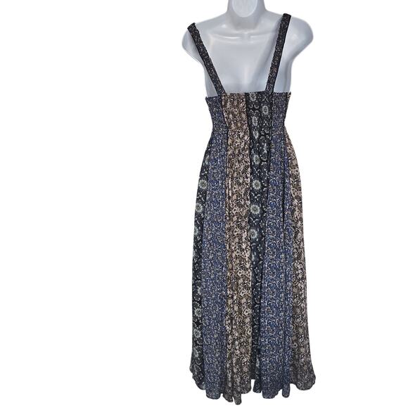 Free People Come Together Smocked Midi Dress Black Combo Patchwork Boho Size XS - Picture 4 of 9